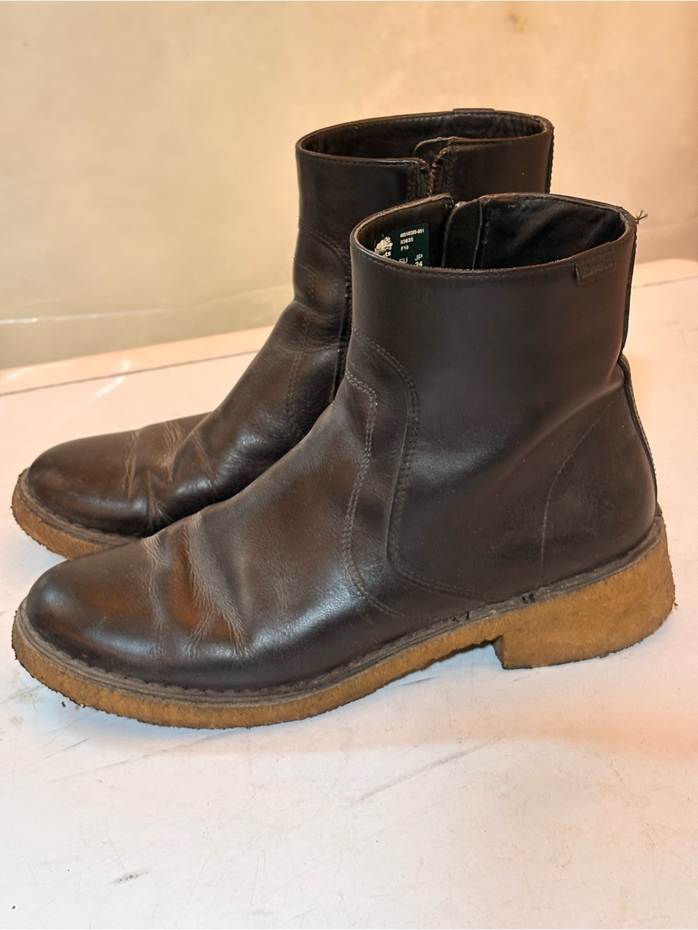 Roots Brown Leather Ankle Booties with Tan Crepe Sole